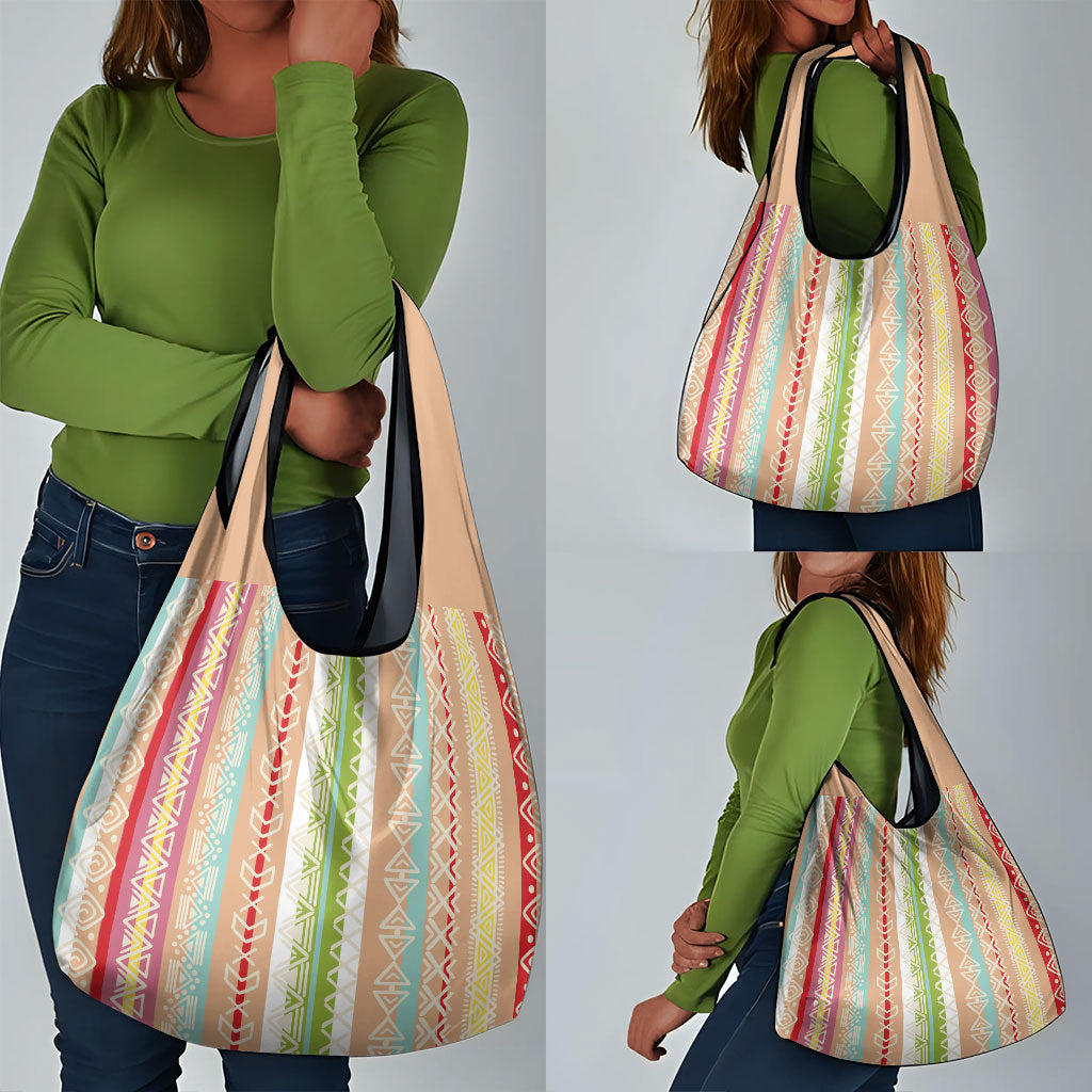 Nigerian Aso Oke African Ethnic Stripes Grocery Bag