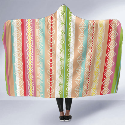 Nigerian Aso Oke African Ethnic Stripes Hooded Blanket