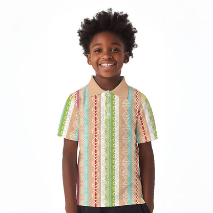 Nigerian Aso Oke African Ethnic Stripes Kid Polo Shirt
