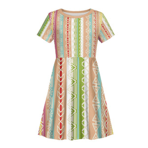 Nigerian Aso Oke African Ethnic Stripes Kid Short Sleeve Dress