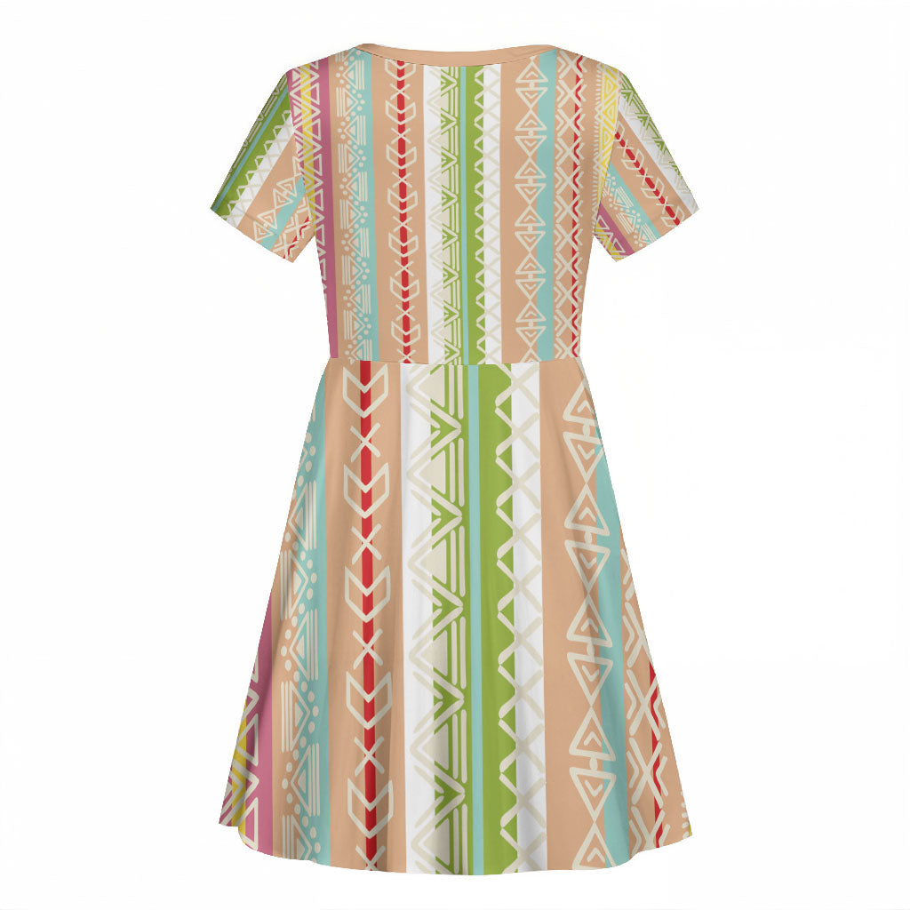 Nigerian Aso Oke African Ethnic Stripes Kid Short Sleeve Dress