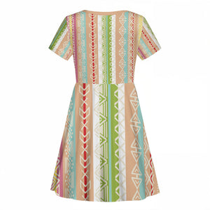 Nigerian Aso Oke African Ethnic Stripes Kid Short Sleeve Dress