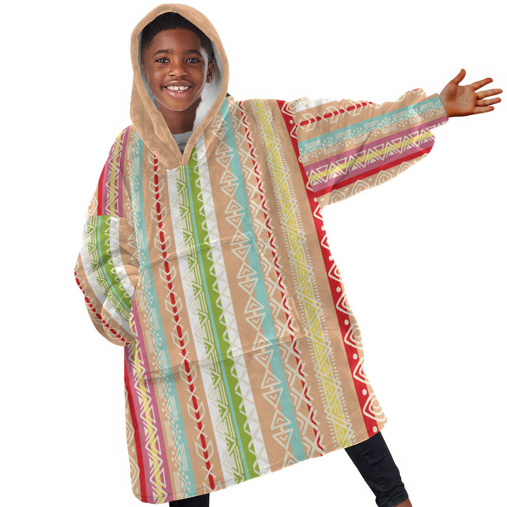 Nigerian Aso Oke African Ethnic Stripes Kid Wearable Blanket Hoodie