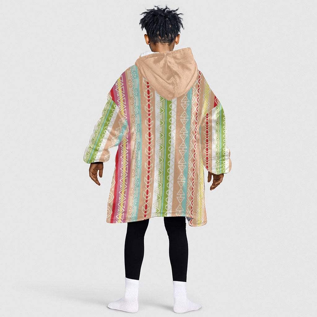 Nigerian Aso Oke African Ethnic Stripes Kid Wearable Blanket Hoodie