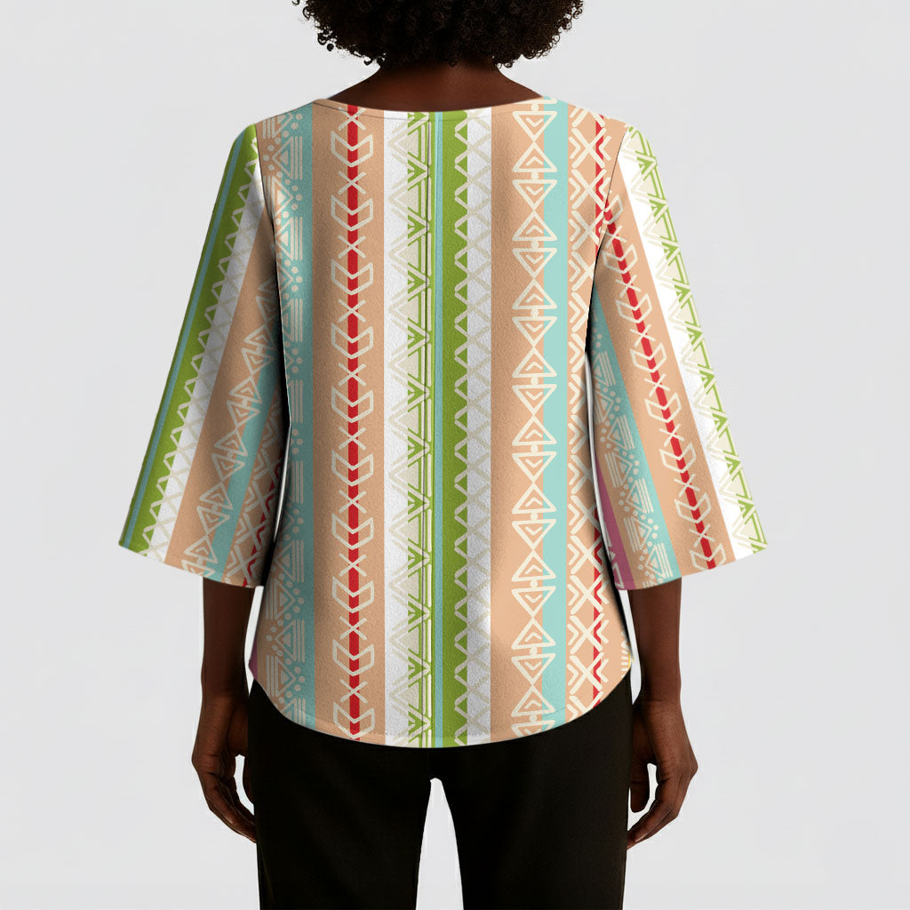 Nigerian Aso Oke African Ethnic Stripes Kimono Sleeve Blouse