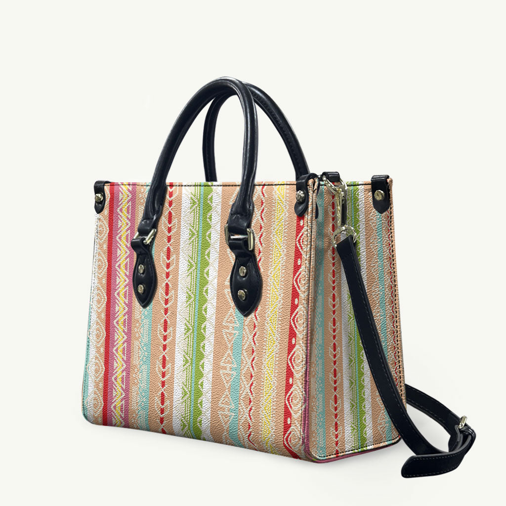 Nigerian Aso Oke African Ethnic Stripes Leather Bag