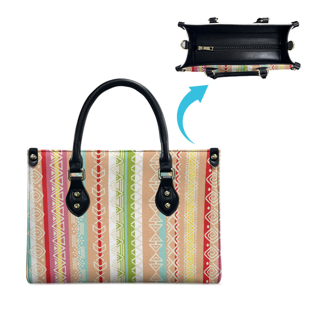 Nigerian Aso Oke African Ethnic Stripes Leather Bag