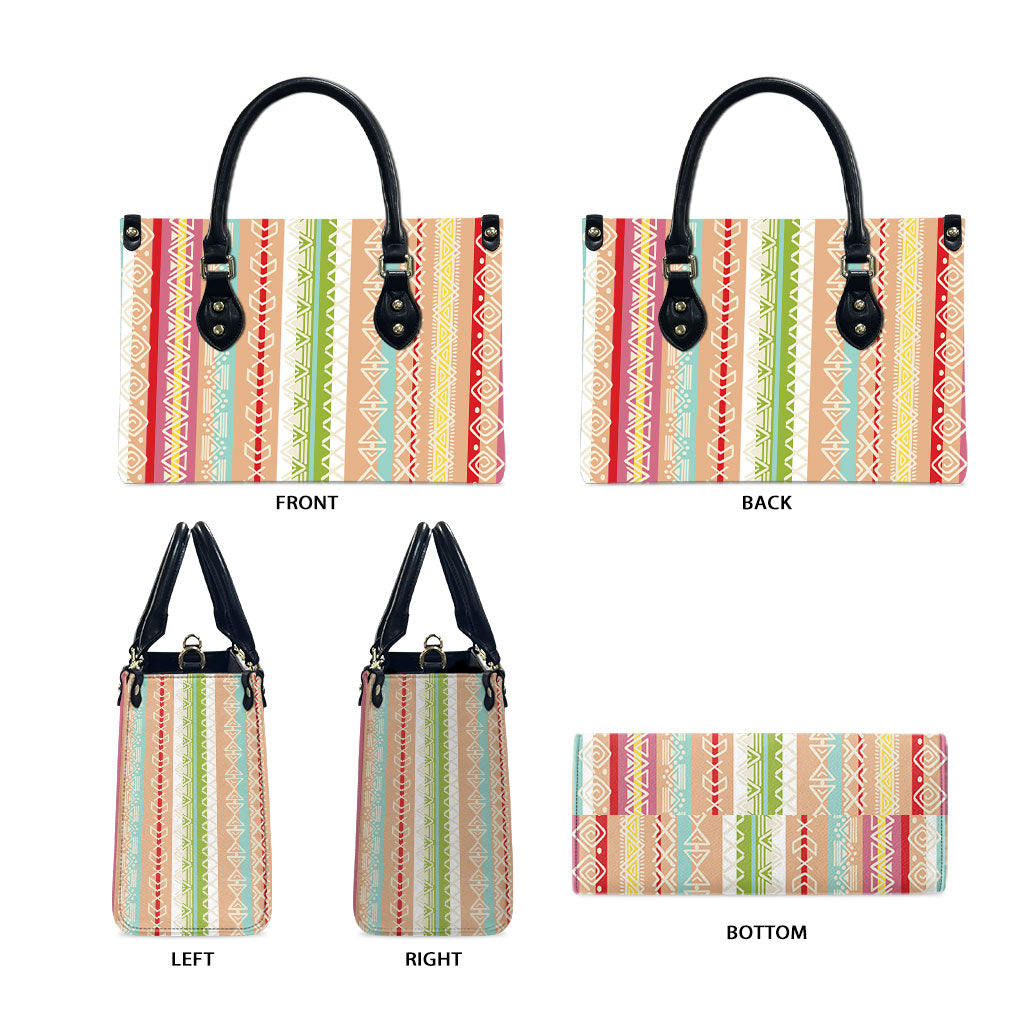 Nigerian Aso Oke African Ethnic Stripes Leather Bag