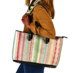Nigerian Aso Oke African Ethnic Stripes Leather Tote Bag