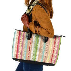 Nigerian Aso Oke African Ethnic Stripes Leather Tote Bag