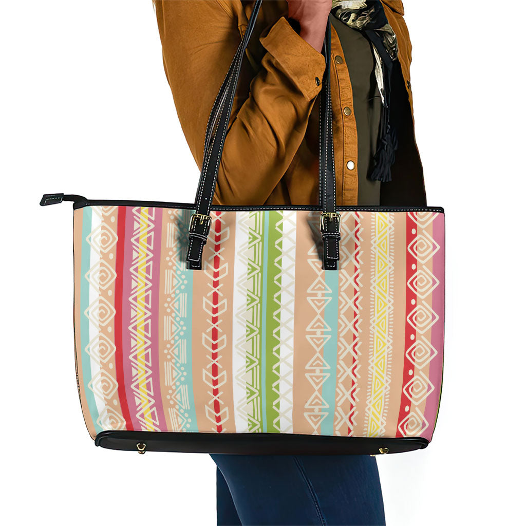Nigerian Aso Oke African Ethnic Stripes Leather Tote Bag