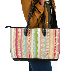 Nigerian Aso Oke African Ethnic Stripes Leather Tote Bag
