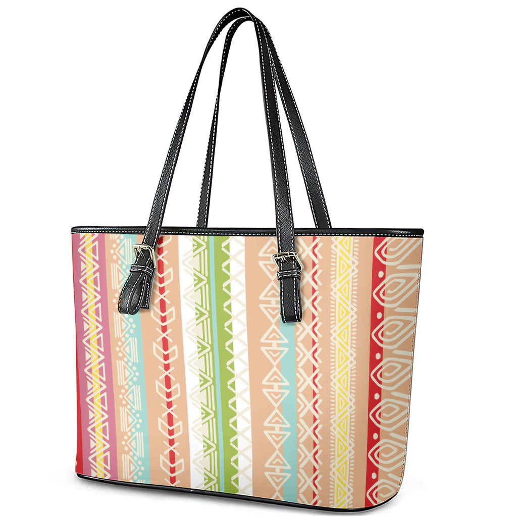 Nigerian Aso Oke African Ethnic Stripes Leather Tote Bag