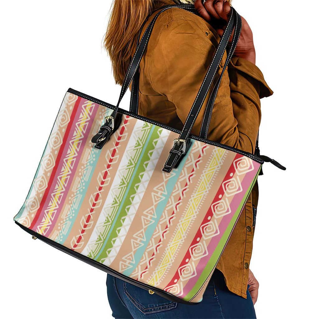 Nigerian Aso Oke African Ethnic Stripes Leather Tote Bag