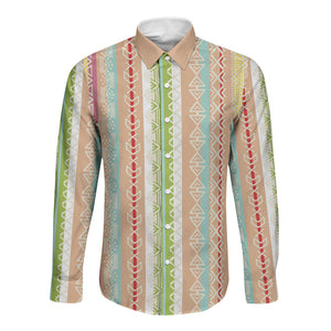 Nigerian Aso Oke African Ethnic Stripes Long Sleeve Button Shirt