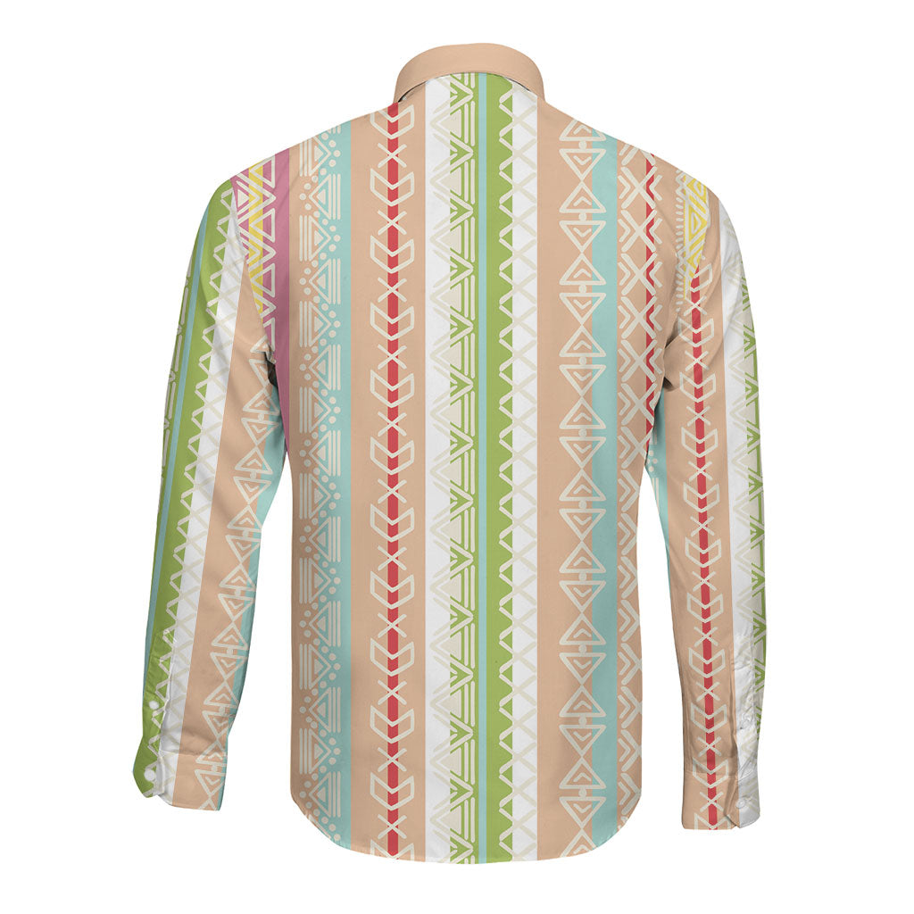 Nigerian Aso Oke African Ethnic Stripes Long Sleeve Button Shirt
