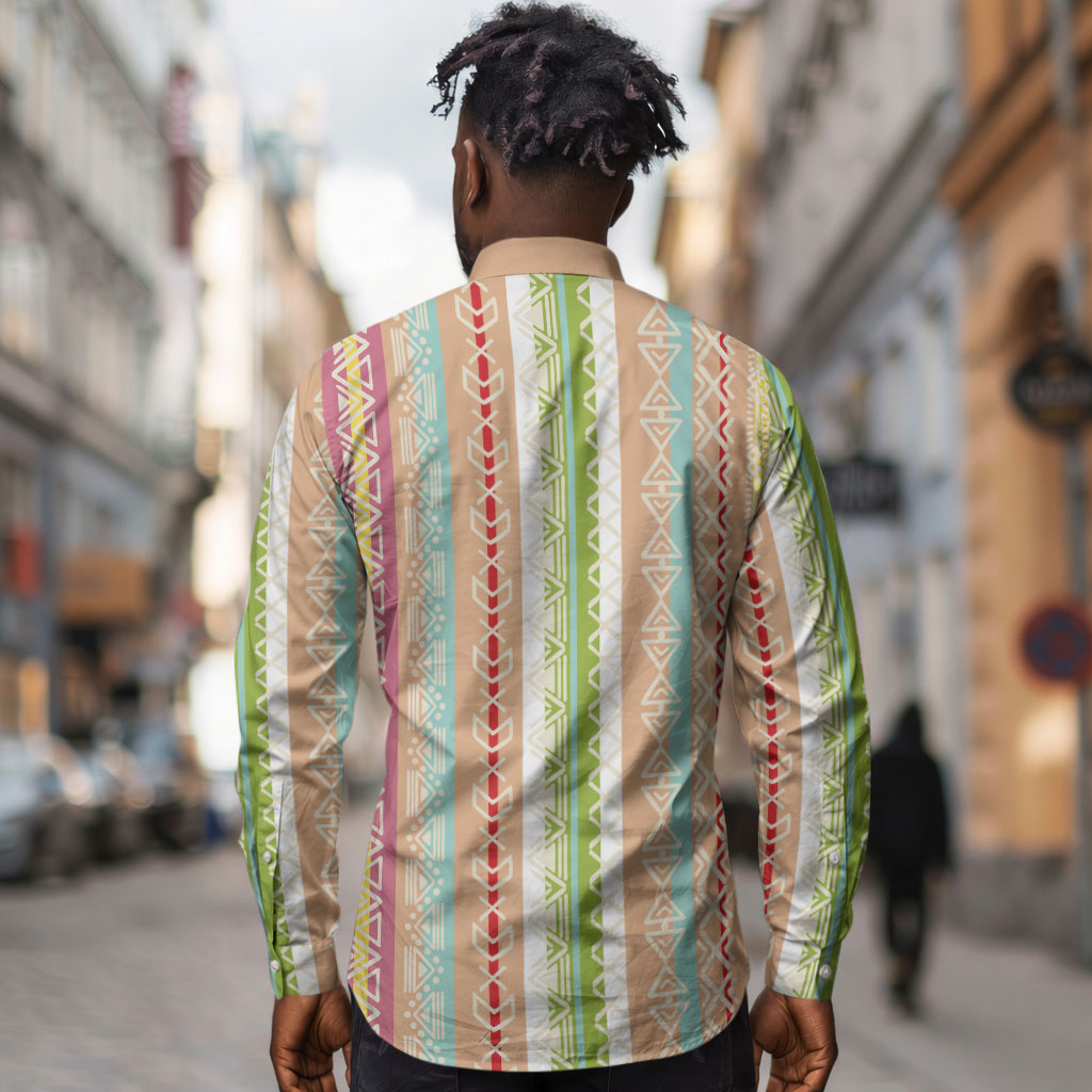 Nigerian Aso Oke African Ethnic Stripes Long Sleeve Button Shirt