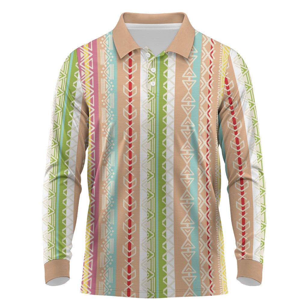 Nigerian Aso Oke African Ethnic Stripes Long Sleeve Polo Shirt