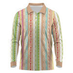 Nigerian Aso Oke African Ethnic Stripes Long Sleeve Polo Shirt
