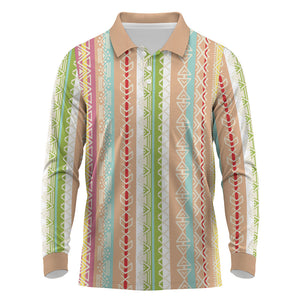 Nigerian Aso Oke African Ethnic Stripes Long Sleeve Polo Shirt