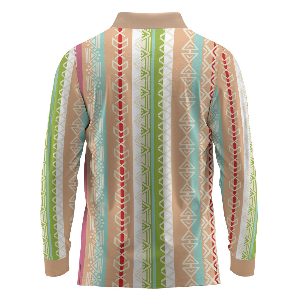 Nigerian Aso Oke African Ethnic Stripes Long Sleeve Polo Shirt