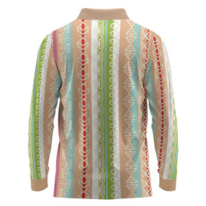 Nigerian Aso Oke African Ethnic Stripes Long Sleeve Polo Shirt