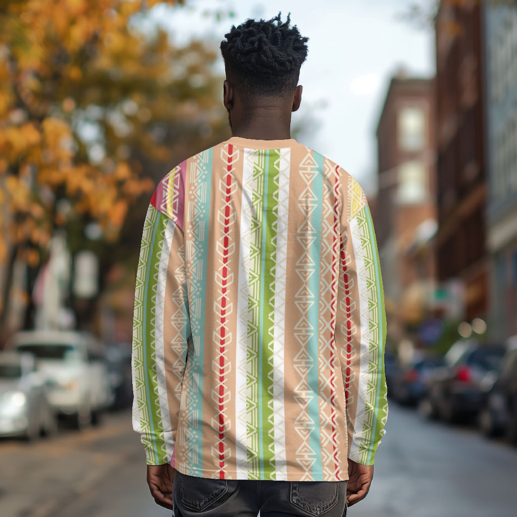 Nigerian Aso Oke African Ethnic Stripes Long Sleeve Shirt