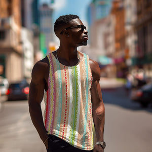 Nigerian Aso Oke African Ethnic Stripes Men Tank Top