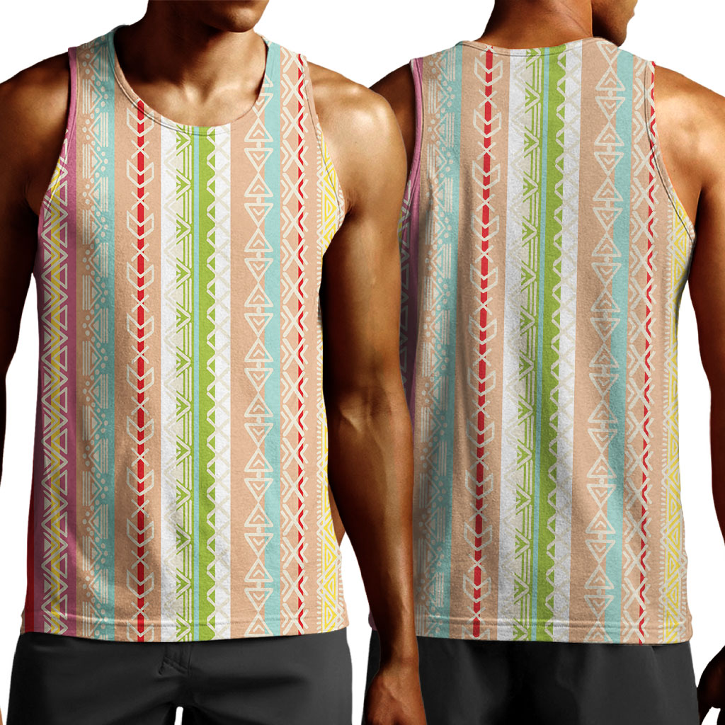 Nigerian Aso Oke African Ethnic Stripes Men Tank Top