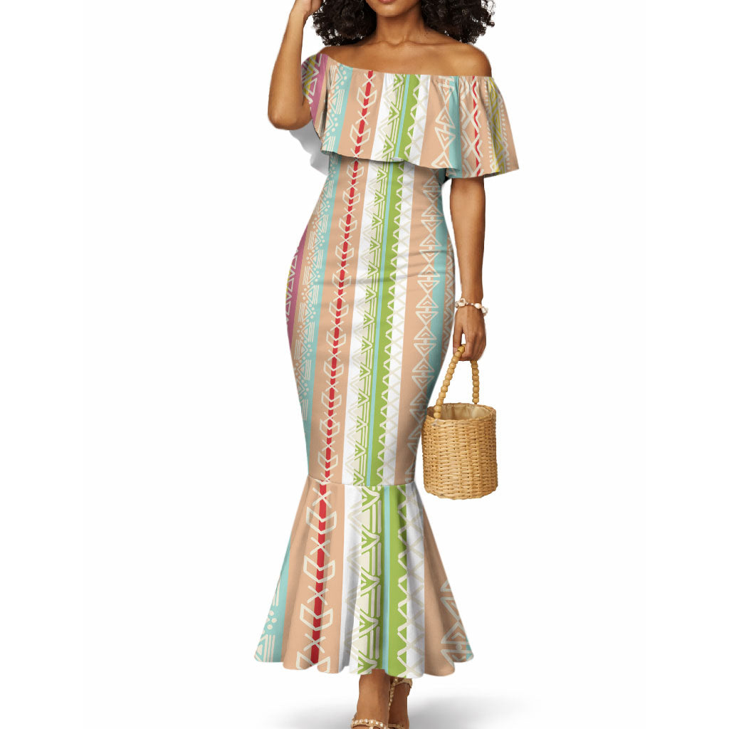 Nigerian Aso Oke African Ethnic Stripes Mermaid Dress