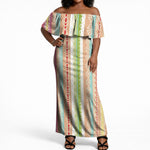 Nigerian Aso Oke African Ethnic Stripes Off Shoulder Maxi Dress