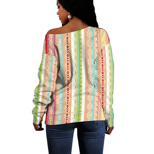 Nigerian Aso Oke African Ethnic Stripes Off Shoulder Sweater