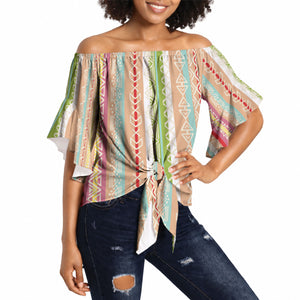 Nigerian Aso Oke African Ethnic Stripes Off Shoulder Wrap Waist Top