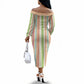 Nigerian Aso Oke African Ethnic Stripes Off The Shoulder Long Sleeve Dress
