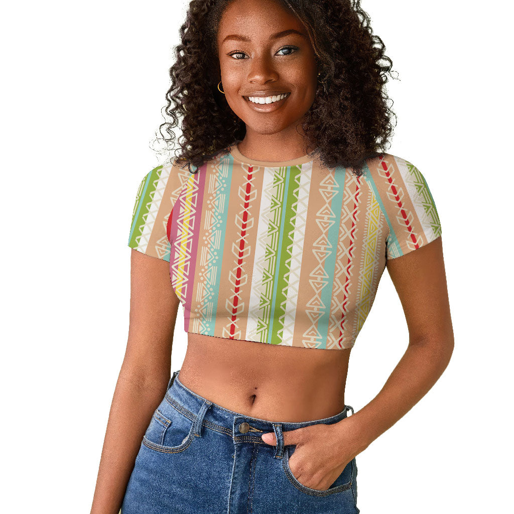 Nigerian Aso Oke African Ethnic Stripes Raglan Cropped T shirt