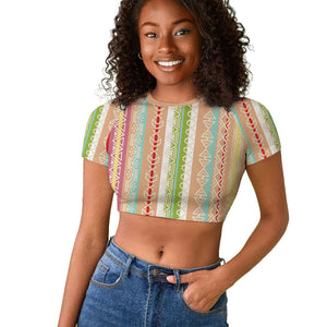 Nigerian Aso Oke African Ethnic Stripes Raglan Cropped T shirt