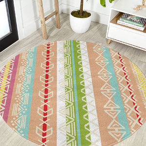 Nigerian Aso Oke African Ethnic Stripes Round Carpet