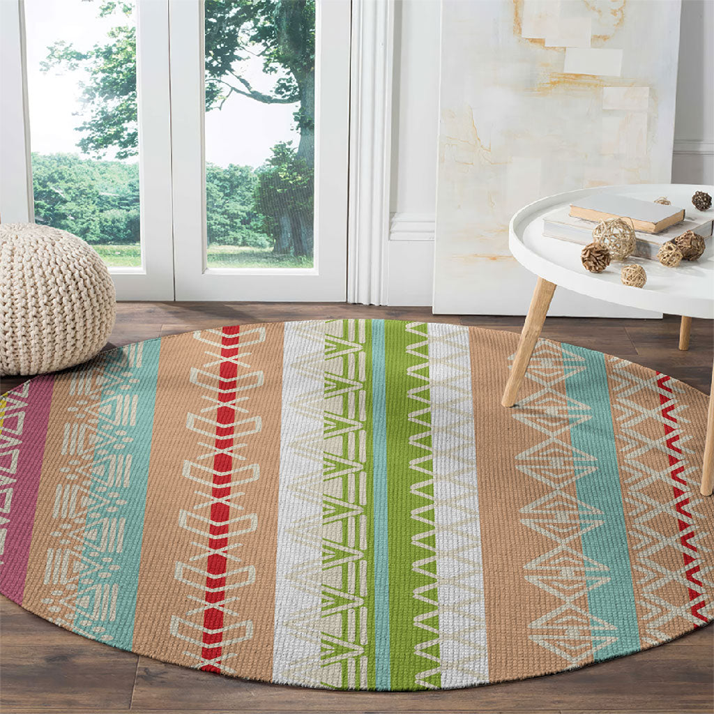 Nigerian Aso Oke African Ethnic Stripes Round Carpet