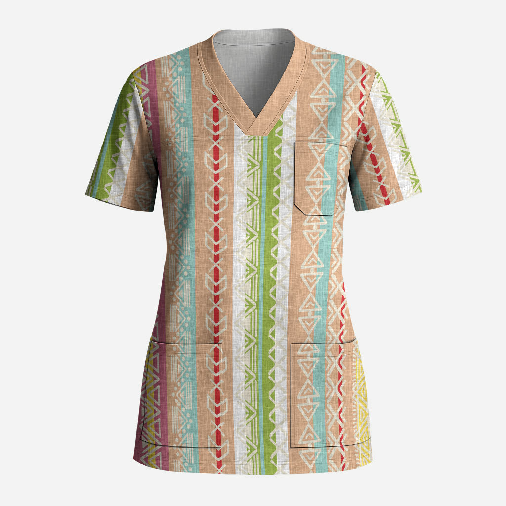 Nigerian Aso Oke African Ethnic Stripes Scrub Top
