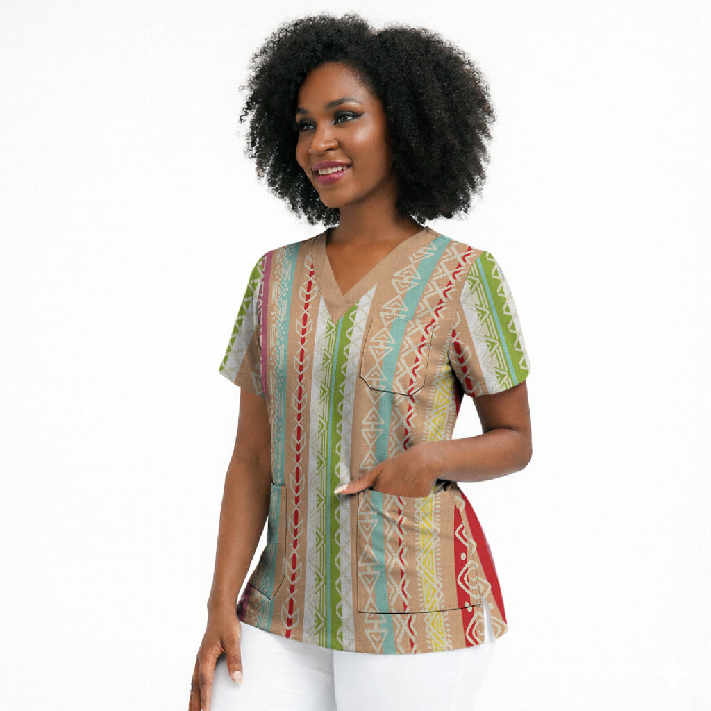 Nigerian Aso Oke African Ethnic Stripes Scrub Top