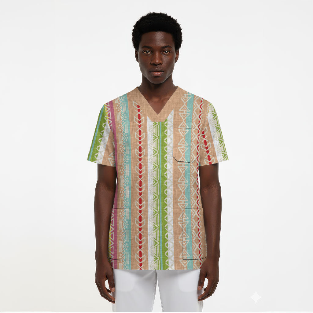 Nigerian Aso Oke African Ethnic Stripes Scrub Top