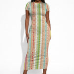 Nigerian Aso Oke African Ethnic Stripes Short Sleeve Bodycon Dress