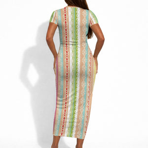 Nigerian Aso Oke African Ethnic Stripes Short Sleeve Bodycon Dress