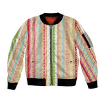 Nigerian Aso Oke African Ethnic Stripes Sleeve Zip Bomber Jacket