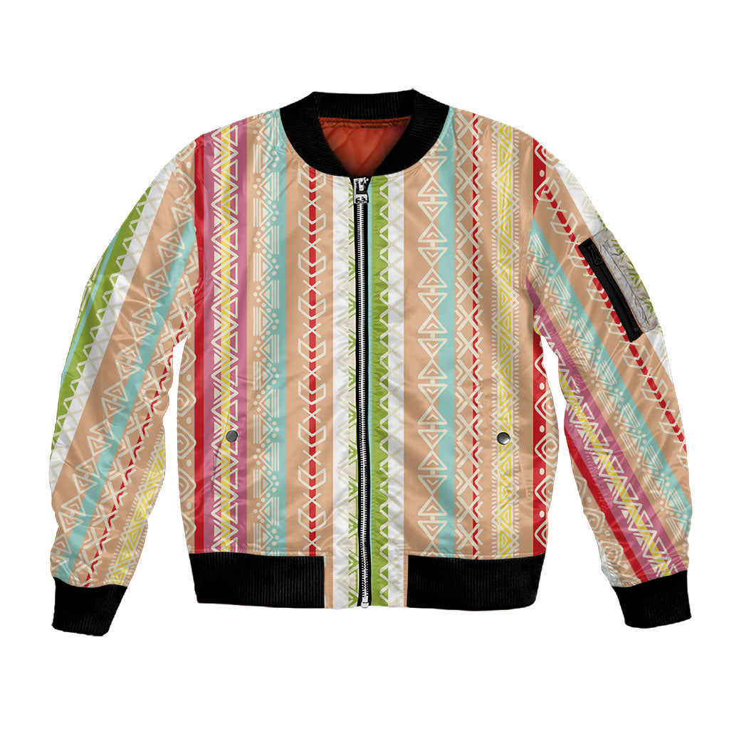 Nigerian Aso Oke African Ethnic Stripes Sleeve Zip Bomber Jacket