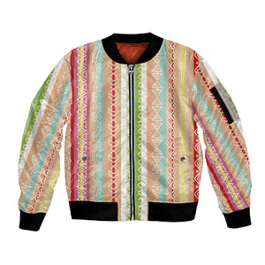 Nigerian Aso Oke African Ethnic Stripes Sleeve Zip Bomber Jacket