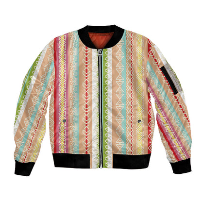 Nigerian Aso Oke African Ethnic Stripes Sleeve Zip Bomber Jacket