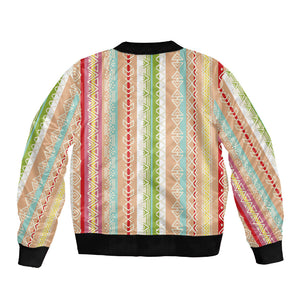 Nigerian Aso Oke African Ethnic Stripes Sleeve Zip Bomber Jacket