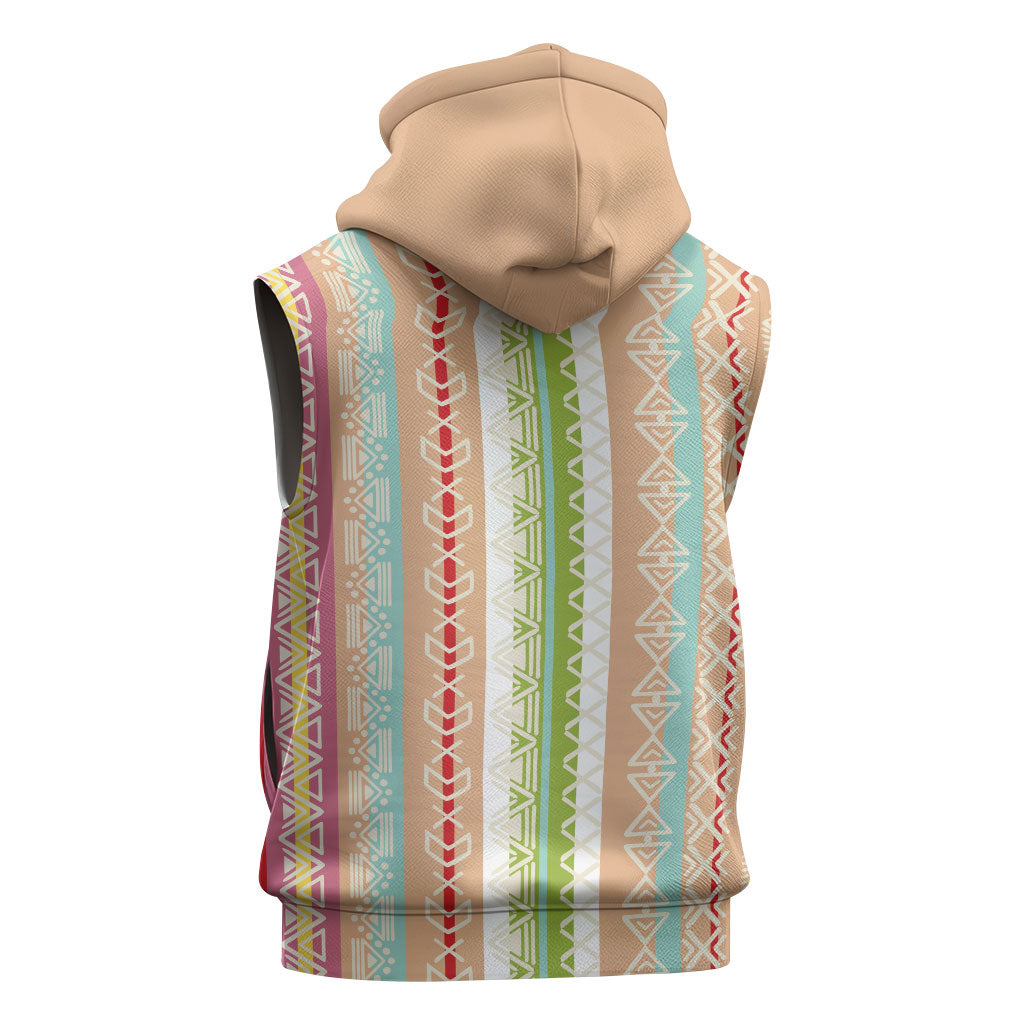 Nigerian Aso Oke African Ethnic Stripes Sleeveless Hoodie