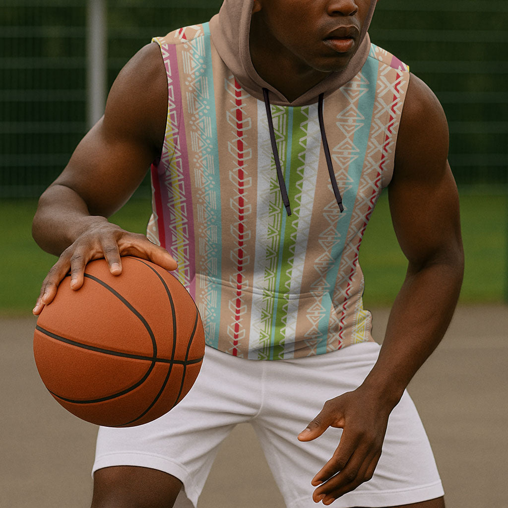 Nigerian Aso Oke African Ethnic Stripes Sleeveless Hoodie